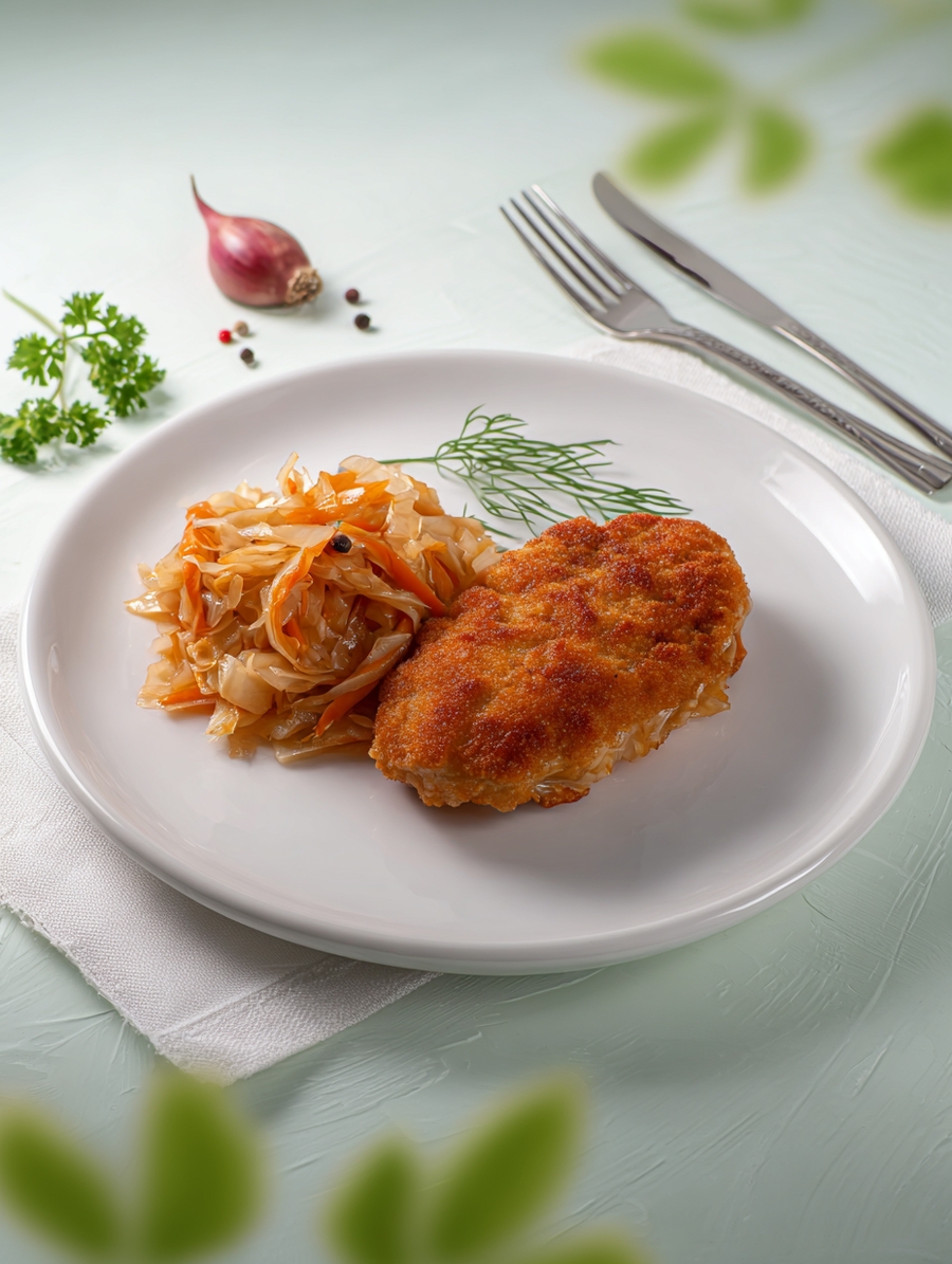 Котлета Пожарская с тушеной капустой