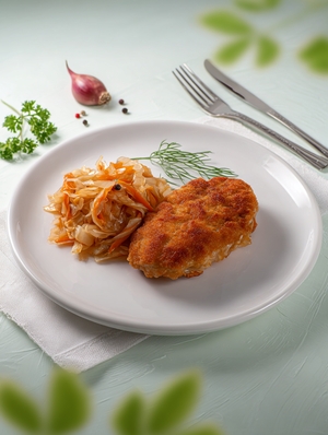 Котлета Пожарская с тушеной капустой