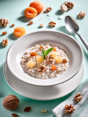 Завтрак Каша пшеничная с орехами, курагой и ананасом