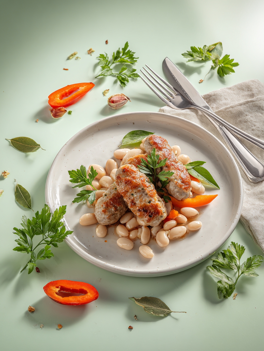 Чевапчичи по-сербски с запеченой белой фасолью